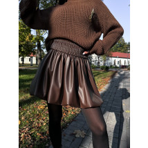 Hnedá koženková PUFFY sukňa-312169-02