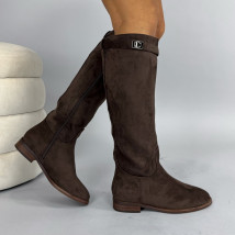 Tmavohnedé semišové vysoké čižmy-323888-01