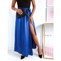 Modrá dlhá saténová sukňa-272047-01
