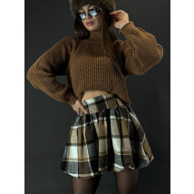 Hnedá károvaná PUFFY sukňa-313319-04