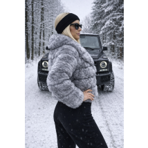 Sivo-čierny kožušinový kabát-324970-02