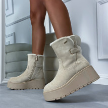 Béžové semišové nízke čižmy na platforme-313768-01