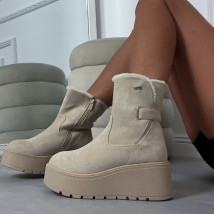 Béžové semišové nízke čižmy na platforme-313768-01