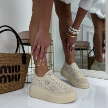 Béžové čipkované tenisky-325376-013