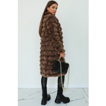 Hnedý dlhý kožušinový kabát-275830-07