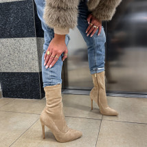 Béžové semišové kotníkové čižmy-323250-05