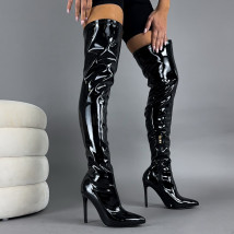 Čierne lakované vysoké čižmy-323392-06