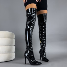 Čierne lakované vysoké čižmy-323392-06
