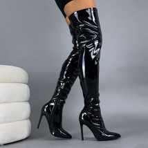 Čierne lakované vysoké čižmy-323392-06