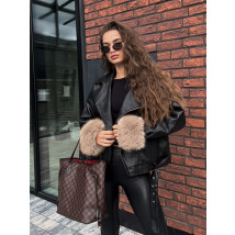 Čierna koženková bunda s kožušinou-322719-01