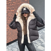 Čierna krátka vetrovka s kožušinou-322728-010