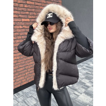 Čierna krátka vetrovka s kožušinou-322728-010