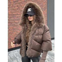 Hnedá krátka vetrovka s kožušinou-322731-015