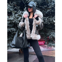 Sivá jelenicová bunda s pravou kožušinou-313981-013