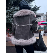 Sivá jelenicová bunda s pravou kožušinou-313981-013