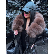 Čierna dlhá vetrovka s pravou kožušinou-313972-013