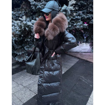 Čierna dlhá vetrovka s pravou kožušinou-313972-013