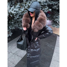 Čierna dlhá vetrovka s pravou kožušinou-313972-013