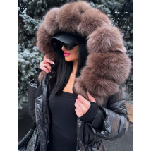 Čierna dlhá vetrovka s pravou kožušinou-313972-013