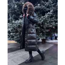 Čierna dlhá vetrovka s pravou kožušinou-313972-013