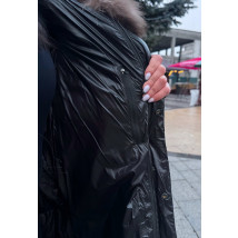 Čierna dlhá vetrovka s pravou kožušinou-313972-013