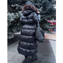 Čierna dlhá vetrovka s pravou kožušinou-313972-013