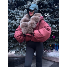 Páperová bordová bunda s pravou kožušinou-314001-02