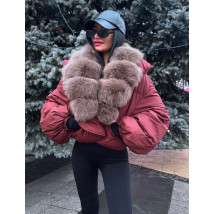 Páperová bordová bunda s pravou kožušinou-314001-02