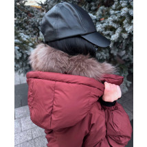 Páperová bordová bunda s pravou kožušinou-314001-02