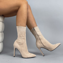 Béžové semišové kotníkové čižmy-323768-02