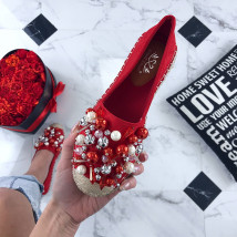 Dámske červené mokasínky s perličkami-200259-04