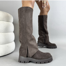 Tmavohnedé semišové vysoké čižmy-322421-03