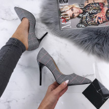 Kárované dámske lodičky s lesklým opätkom-171697-02