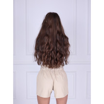 Béžové krátke koženkové nohavice-228611-03