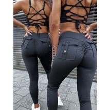 Čierne push-up legíny s vreckami-310030-011