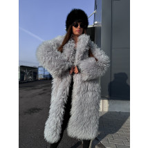 Sivý dlhý kožušinový kabát-313452-06
