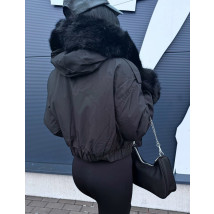 Čierna krátka vetrovka s kožušinou-314002-02