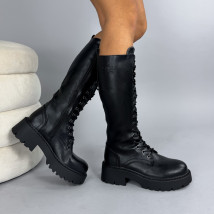 Čierne vysoké čižmy na šnurovanie-324211-015