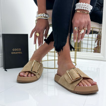 Béžové šľapky so zlatou prackou-327145-01