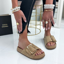 Béžové šľapky so zlatou prackou-327145-01