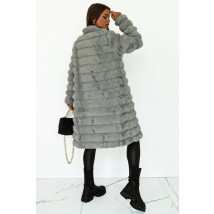 Sivý dlhý kožušinový kabát-275826-01