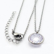 Oceľový náhrdelník s fialovým kameňom-204708-01