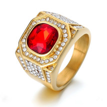 Pánsky pozlátený prsteň s červeným kamenňom-315807-03