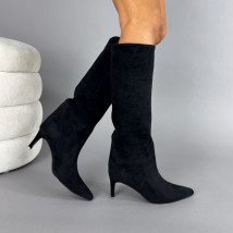 Čierne semišové vysoké čižmy-323614-011