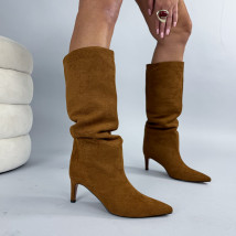 Hnedé semišové vysoké čižmy-323803-09