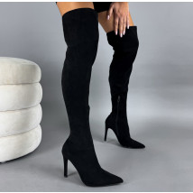Čierne semišové vysoké čižmy-323399-010