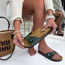 Tmavozelené korkové šľapky-325781-02