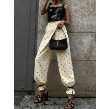 Smotanové široké bodkované nohavice-326643-02