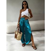 Tyrkysové saténové nohavice-327055-02