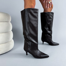 Čokoládovo-čierne vysoké čižmy-324508-02